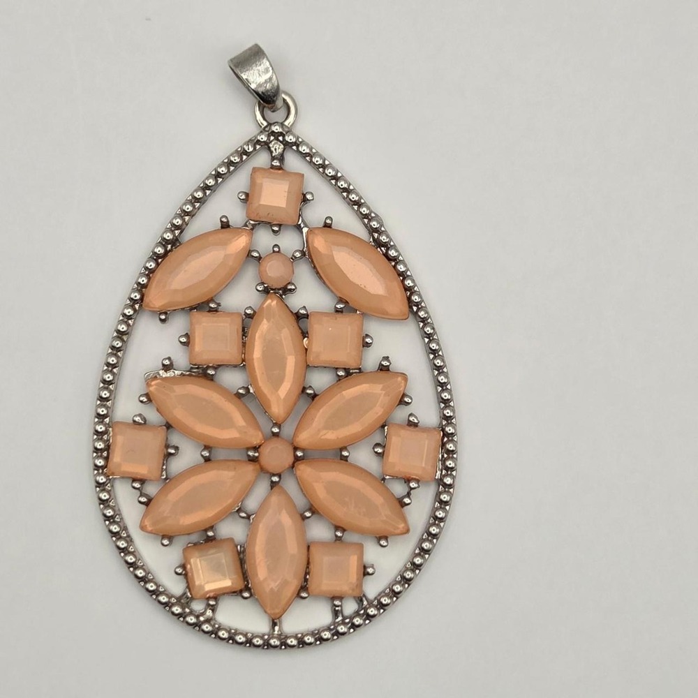 Unbranded Pendant Women OS Peach Silver Good Vintage Style Floral Teardrop